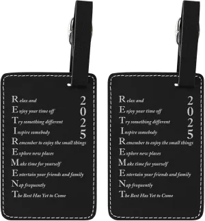Funny Retirement Gifts for Men 2025 Retirement Poem 2-Pack Laser Engraved Leatherette Luggage Tags Black