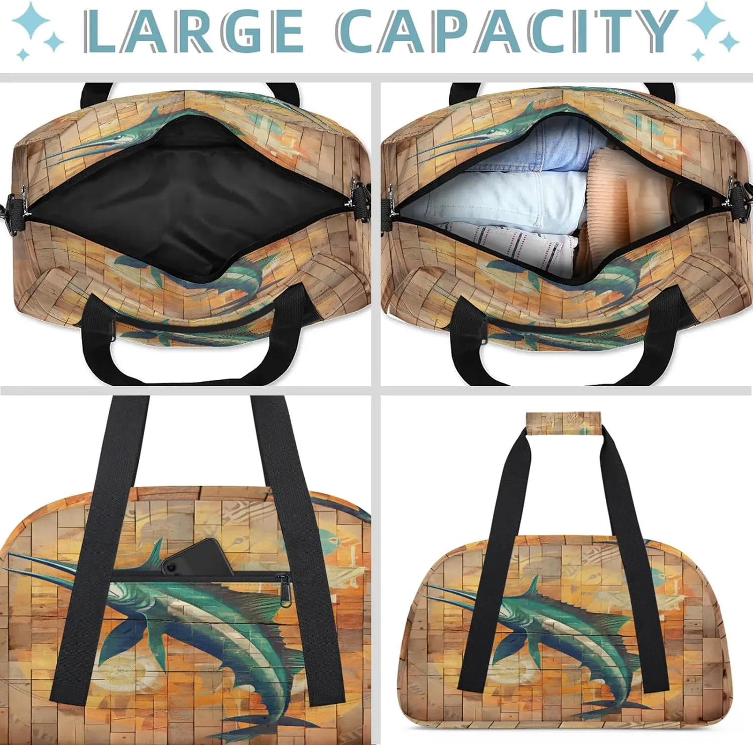 Funny Swordfish Small Gym Bag 18 inch Carry On Duffel Bag for Weekender Travel Sports Workout Yoga Gymnastics Dance Ballet