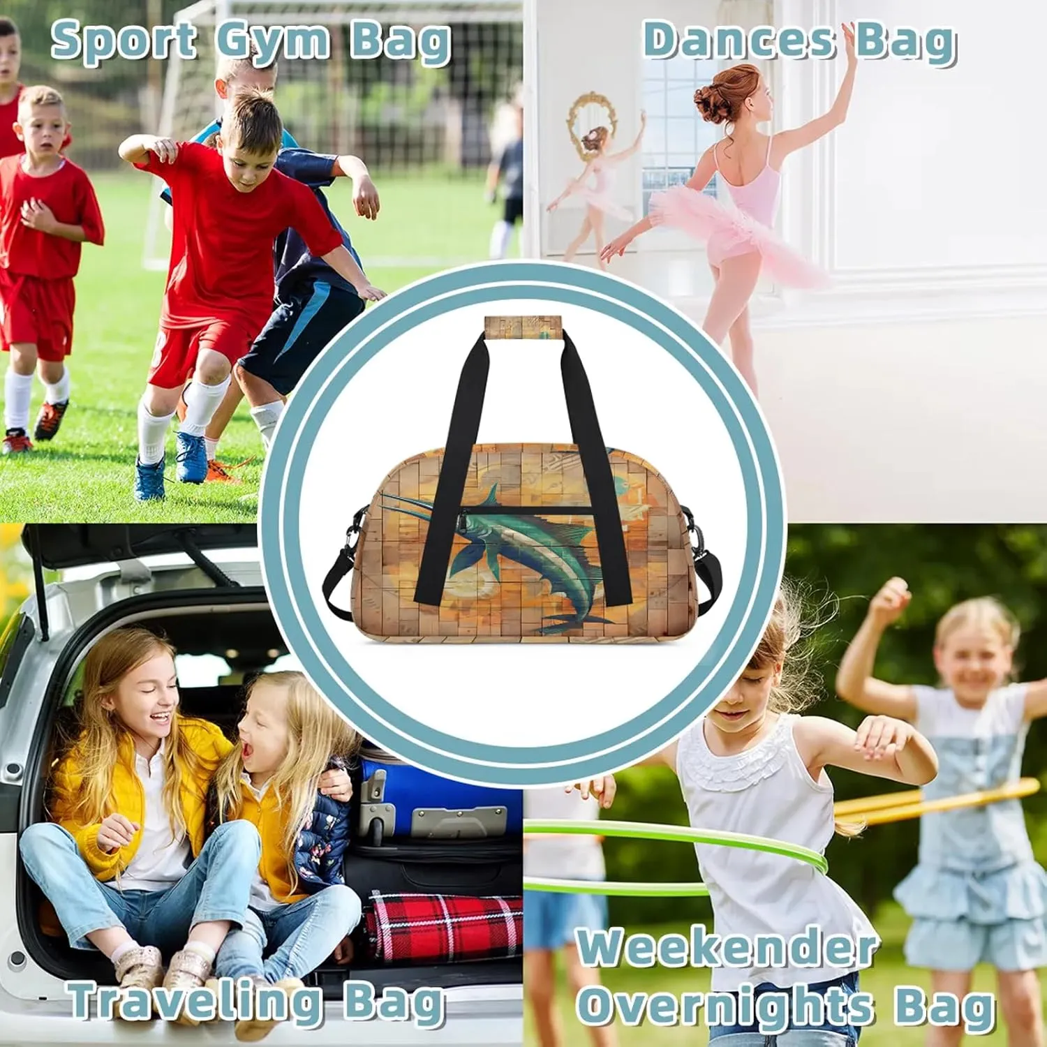 Funny Swordfish Small Gym Bag 18 inch Carry On Duffel Bag for Weekender Travel Sports Workout Yoga Gymnastics Dance Ballet