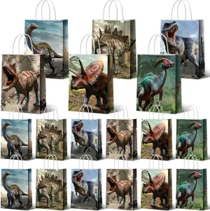 Funrous Dinosaur Gift Party Favor Dino Treat Bags Dinosaur Paper Goodie Bags with Handles Dino Candy Goodie Paper Package for Kids' Birthday Decorations Party Supplies, 8.7 x 6.3 x 3.2 Inch(36 Pcs)