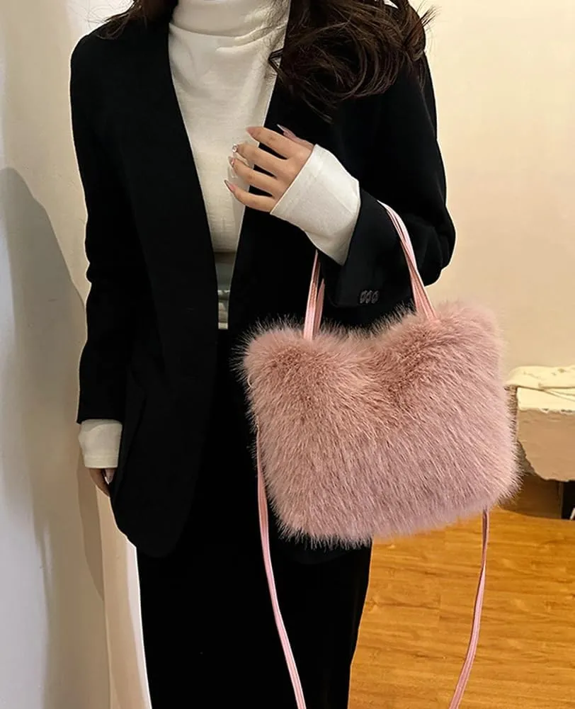 Furry Purse for Women Large Soft Shoulder Crossbody Bag Fluffy Faux Fur Trendy Y2K Handbag Ladies Winter Totes