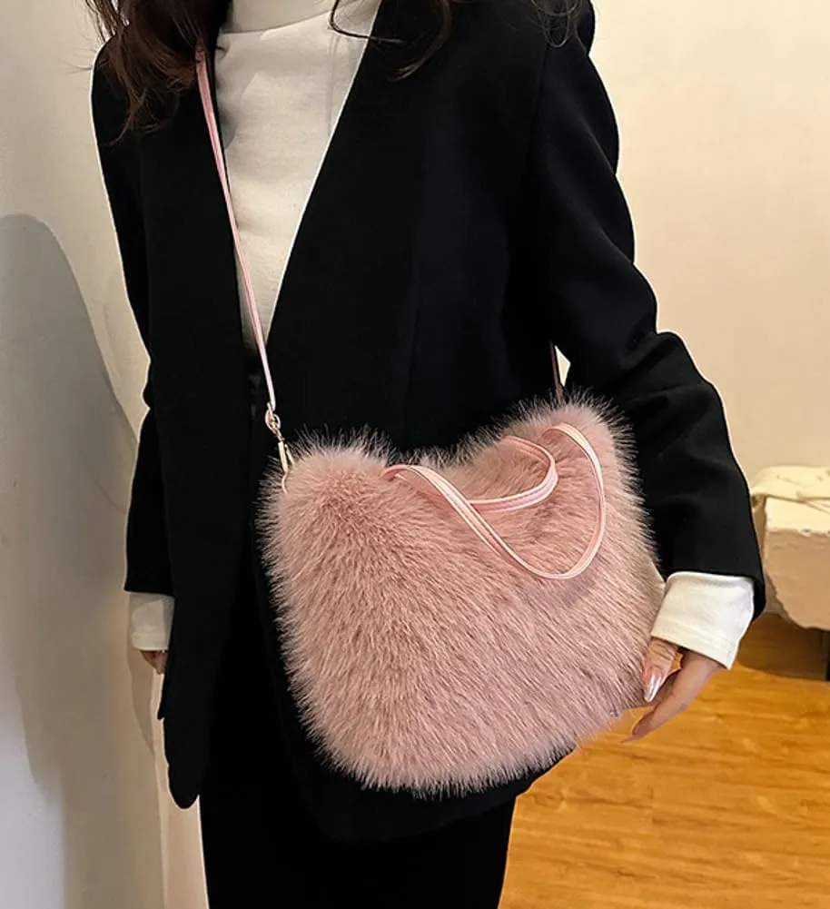 Furry Purse for Women Large Soft Shoulder Crossbody Bag Fluffy Faux Fur Trendy Y2K Handbag Ladies Winter Totes