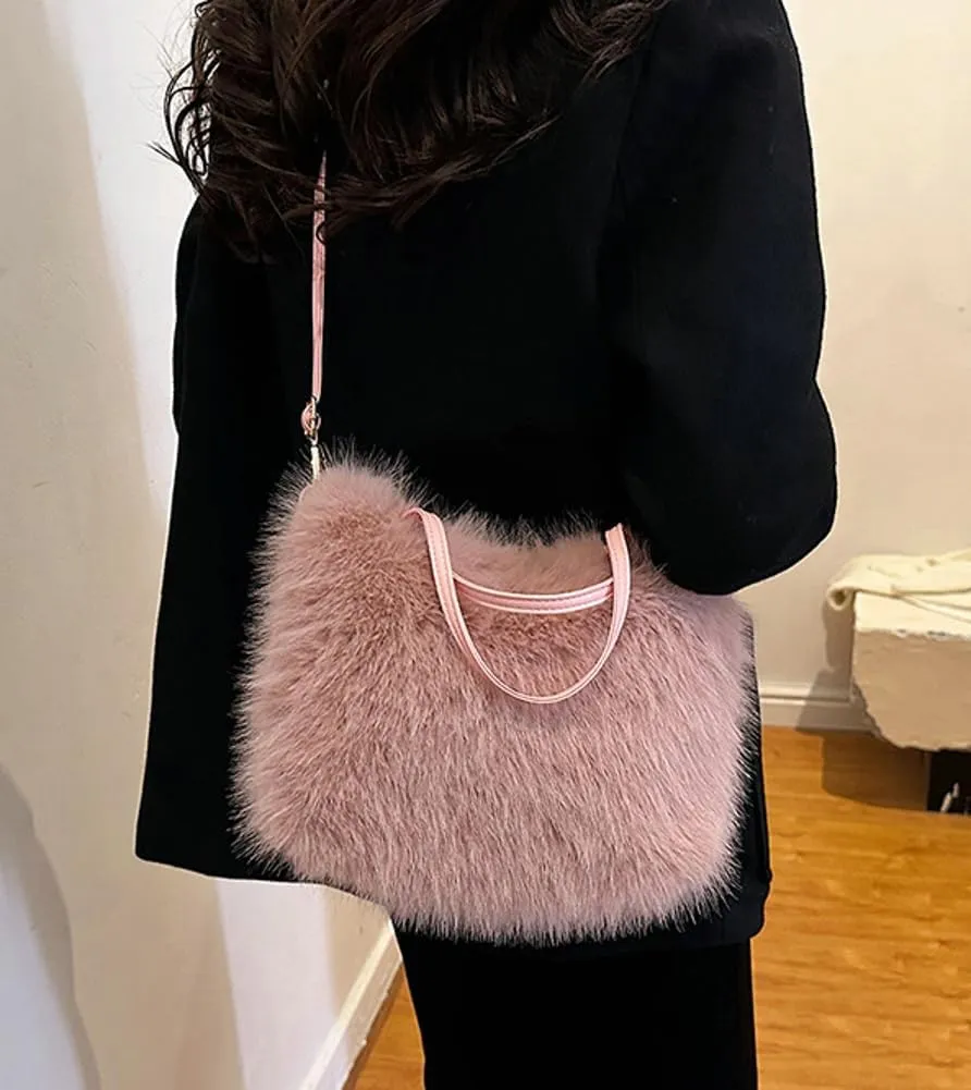 Furry Purse for Women Large Soft Shoulder Crossbody Bag Fluffy Faux Fur Trendy Y2K Handbag Ladies Winter Totes