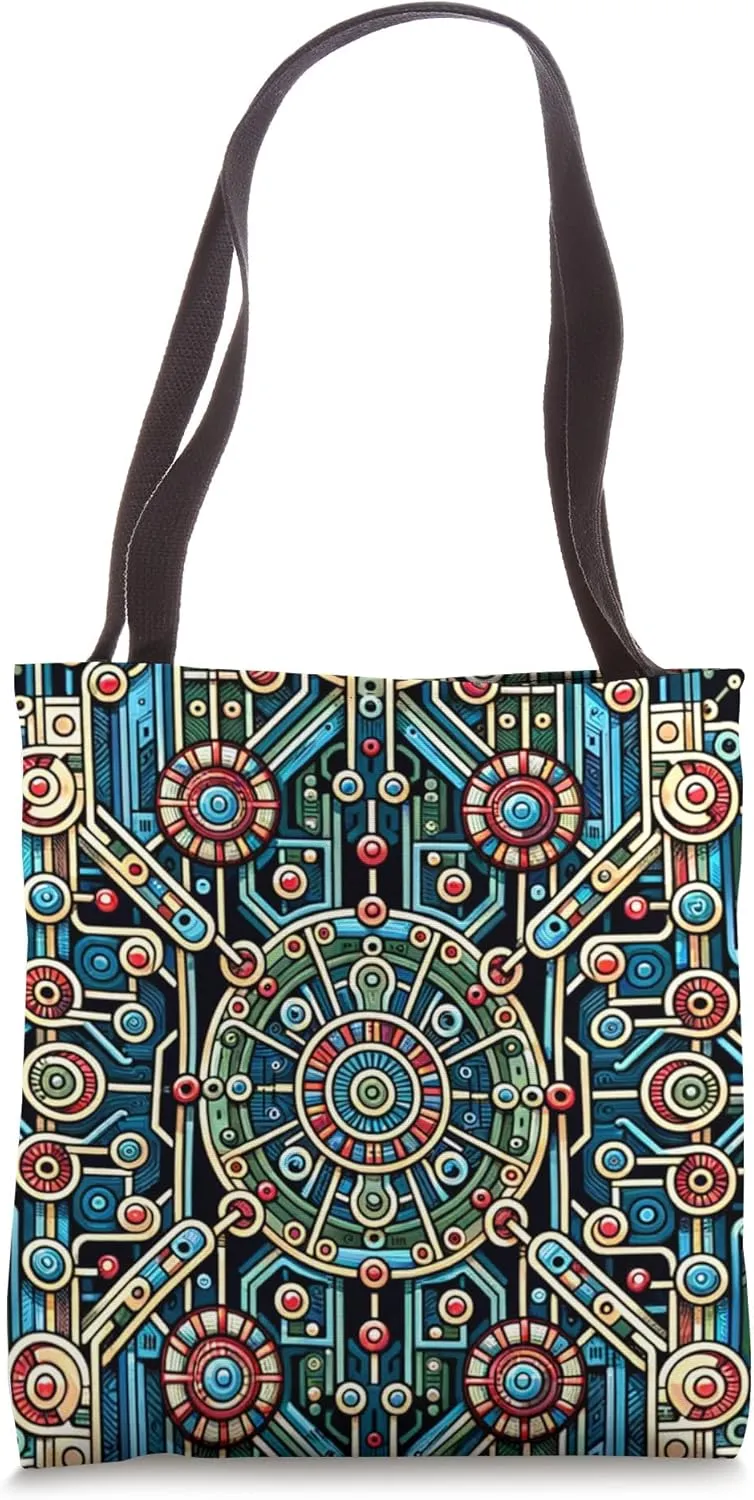 Futuristic Circuit Art: Geometric Elegance Tote Bag