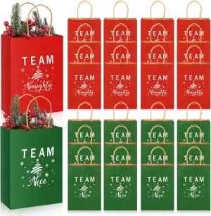Fuutreo 24 Pcs Christmas Gift Bags, Team Naughty or Nice Xmas Bag with Handle Red Green Kraft Paper Small Gift Bags for Christmas Presents Wrapping Holiday Party Supplies, 8.7 x 6.3 x 3.15 Inch