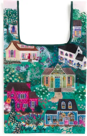 Galison Cottage Hills – Packable Nylon Reusable Tote Bag Eco Friendly Perfect For Groceries And Travel