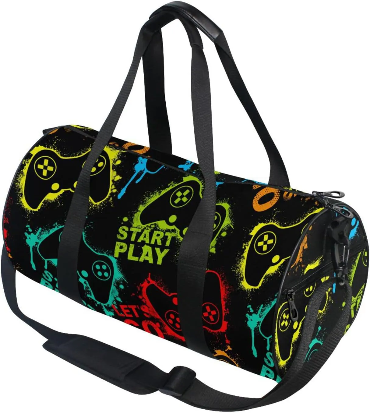 Gaming Gamepad Pattern Round Duffel Sports Bag Lightweight with Inner Pocket Gym Bag for Men Women Duffle Bag for Travel Sports