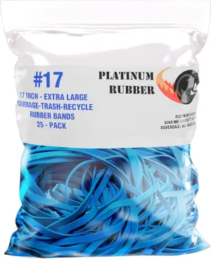 Garbage Trash Can Rubber Bands Blue Large Size 17" Inch Rubberbands Kitchen Compactor Tote Bin 55-65 Gallon, 95, 96-100 Gal Toter Oversize Big bag liner holder, 55 Drums Litter Pails Buckets (25-Pack)