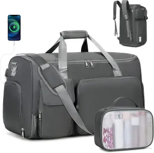 Garment Bags for Travel, 2 in 1 Convertible Carry On Duffle Bag Suit Bags Foldable Backpacks with Shoe Compartment & Toiletry Bag, Hanging Bags for Clothes Dress Suit for Men Women Gift (Grey)
