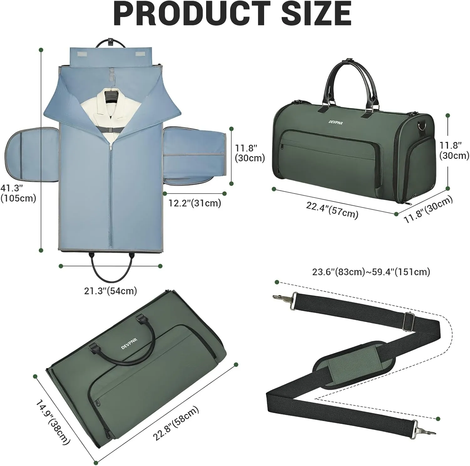 Garment Duffle Bag for Travel, Convertible Garment Bag for Men Women with Shoe Compartment, 3 in 1 Waterproof Carry on Garment Backpack for Bussiness Trip & Sport