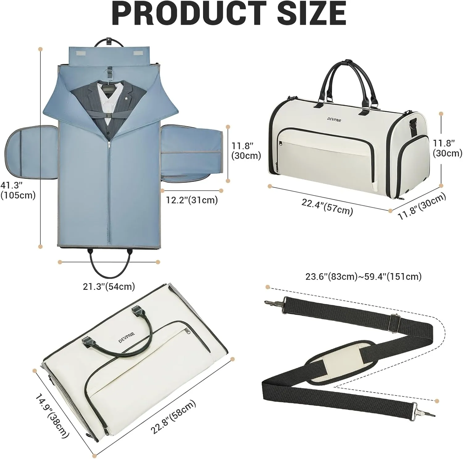 Garment Duffle Bag for Travel, Convertible Garment Bag for Men Women with Shoe Compartment, 3 in 1 Waterproof Carry on Garment Backpack for Bussiness Trip & Sport