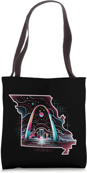 Gateway Arch Missouri Aesthetic 80s Art Vivid Blue Pink Tote Bag