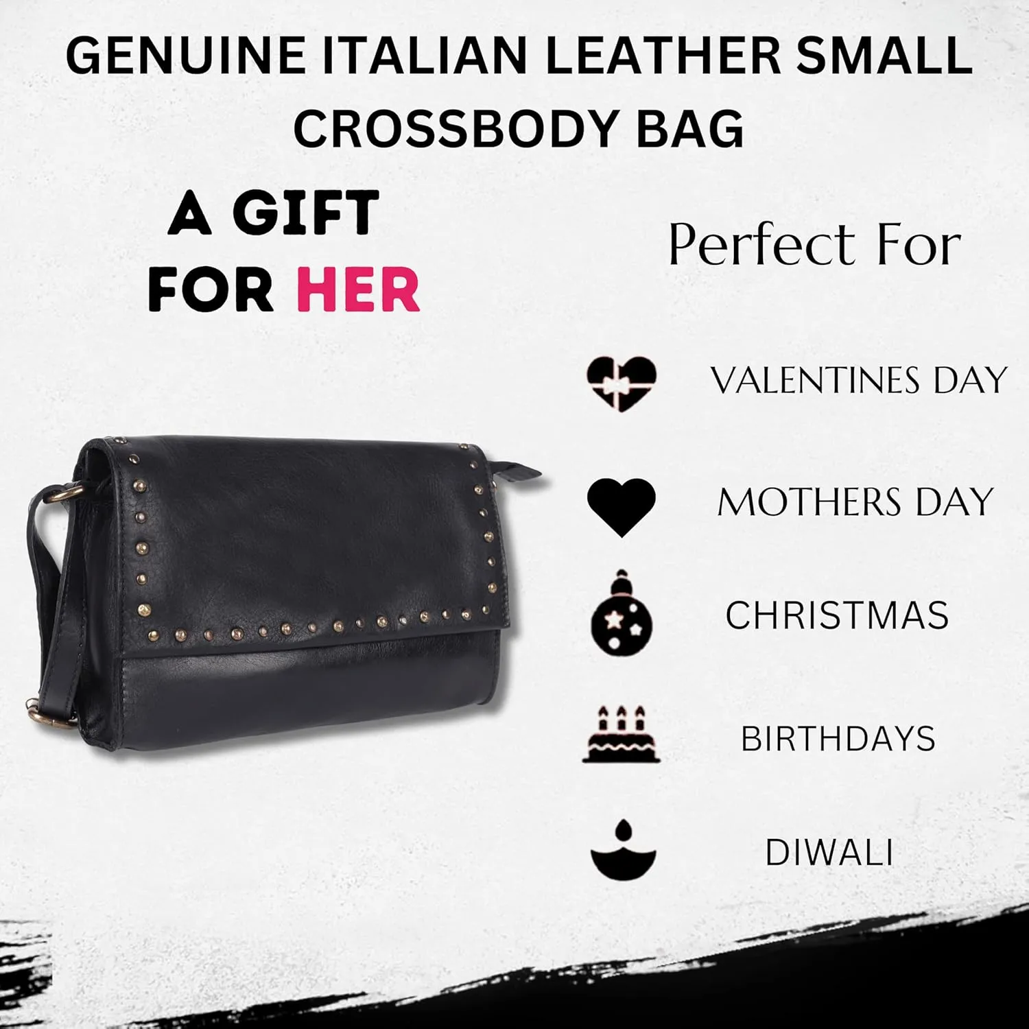 Genuine Italian Leather Boho Studded Crossbody Shoulder Bag - Stylish, Durable, & Perfect for Everyday Use for women