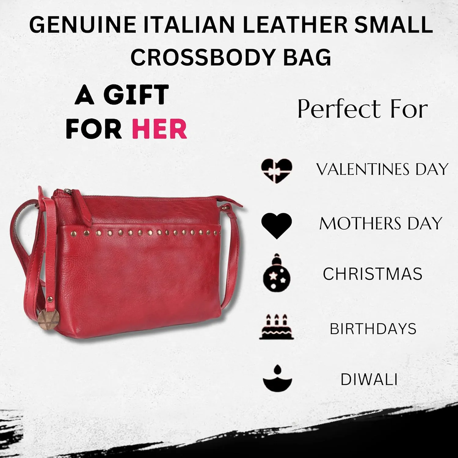 Genuine Italian Leather Boho Studded Crossbody Shoulder Bag - Stylish, Durable, & Perfect for Everyday Use for women