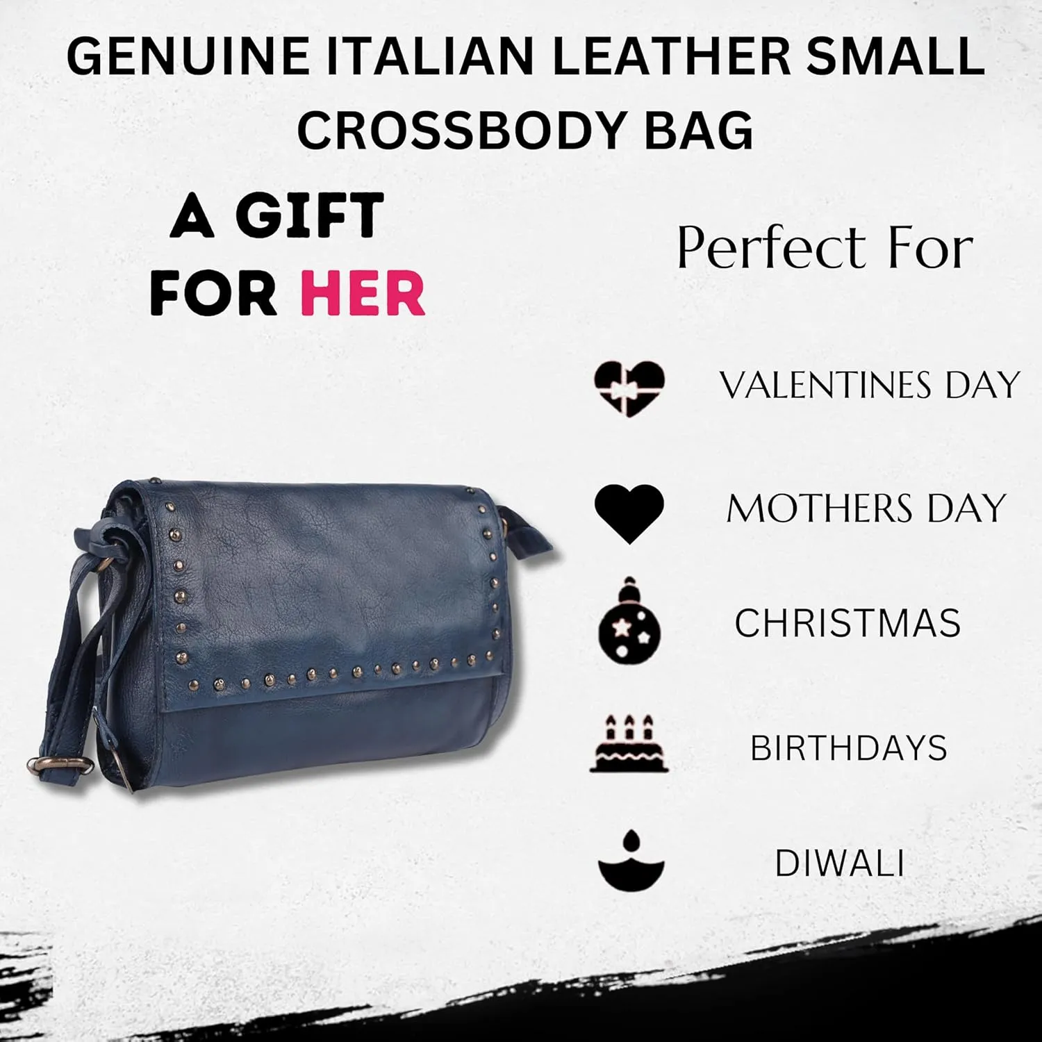 Genuine Italian Leather Boho Studded Crossbody Shoulder Bag - Stylish, Durable, & Perfect for Everyday Use for women