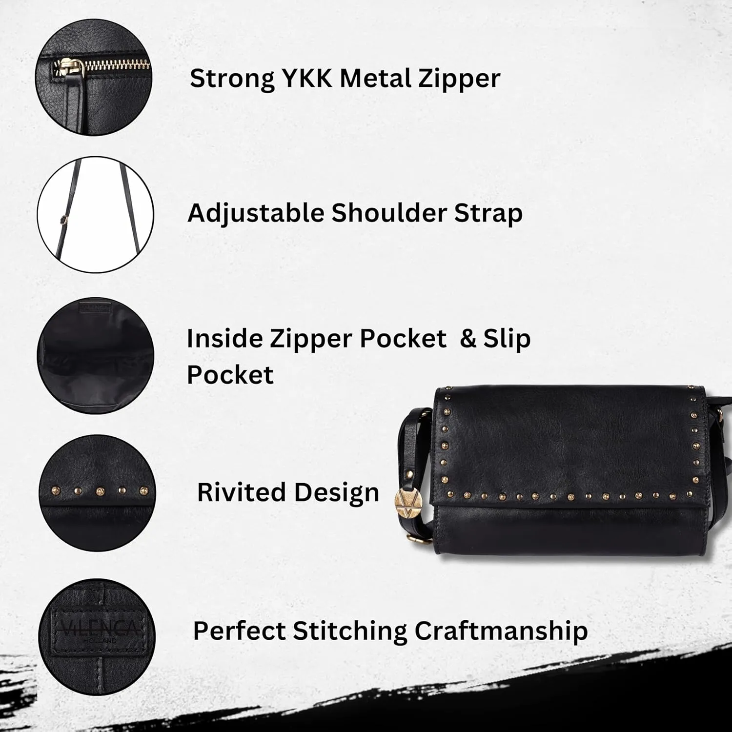 Genuine Italian Leather Boho Studded Crossbody Shoulder Bag - Stylish, Durable, & Perfect for Everyday Use for women