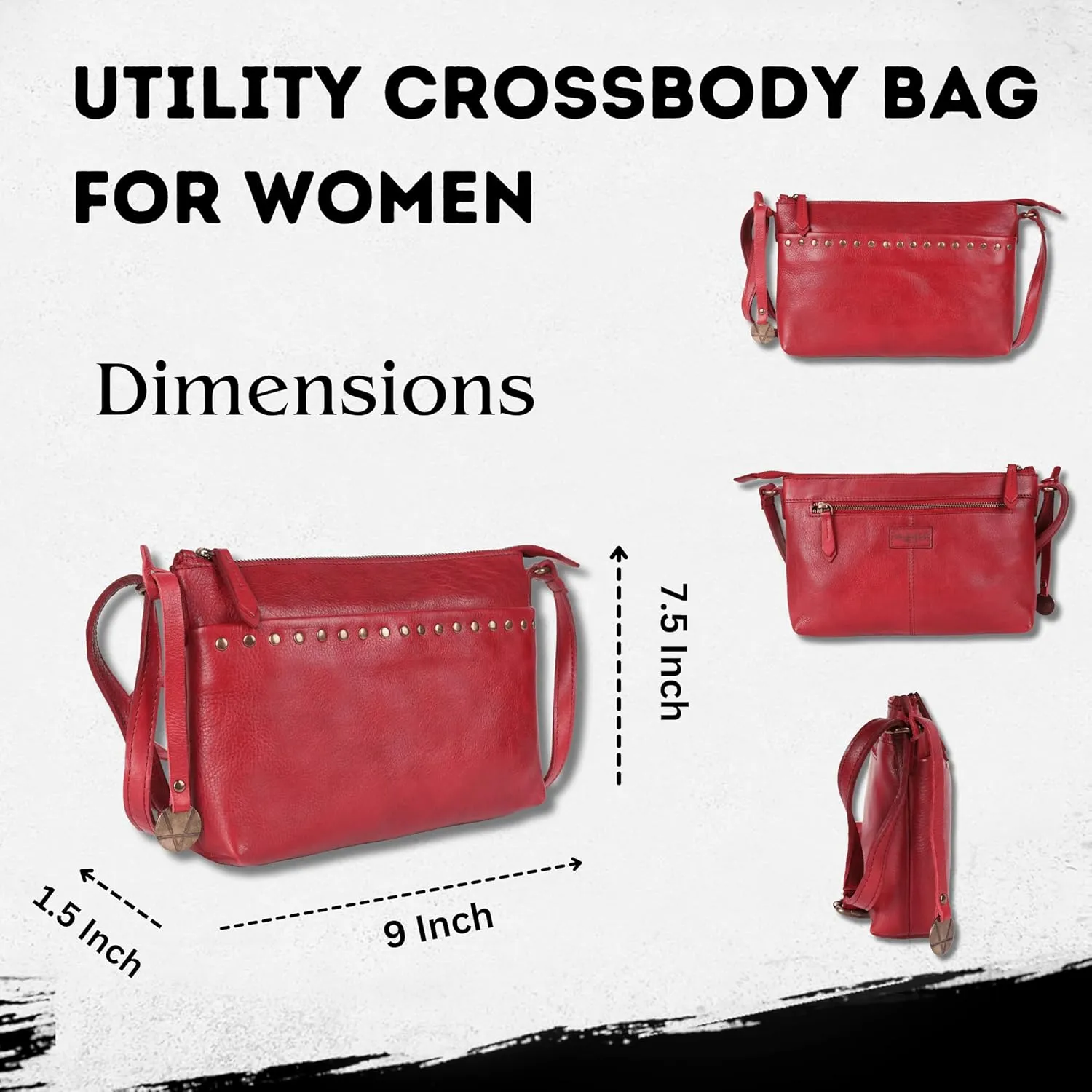 Genuine Italian Leather Boho Studded Crossbody Shoulder Bag - Stylish, Durable, & Perfect for Everyday Use for women