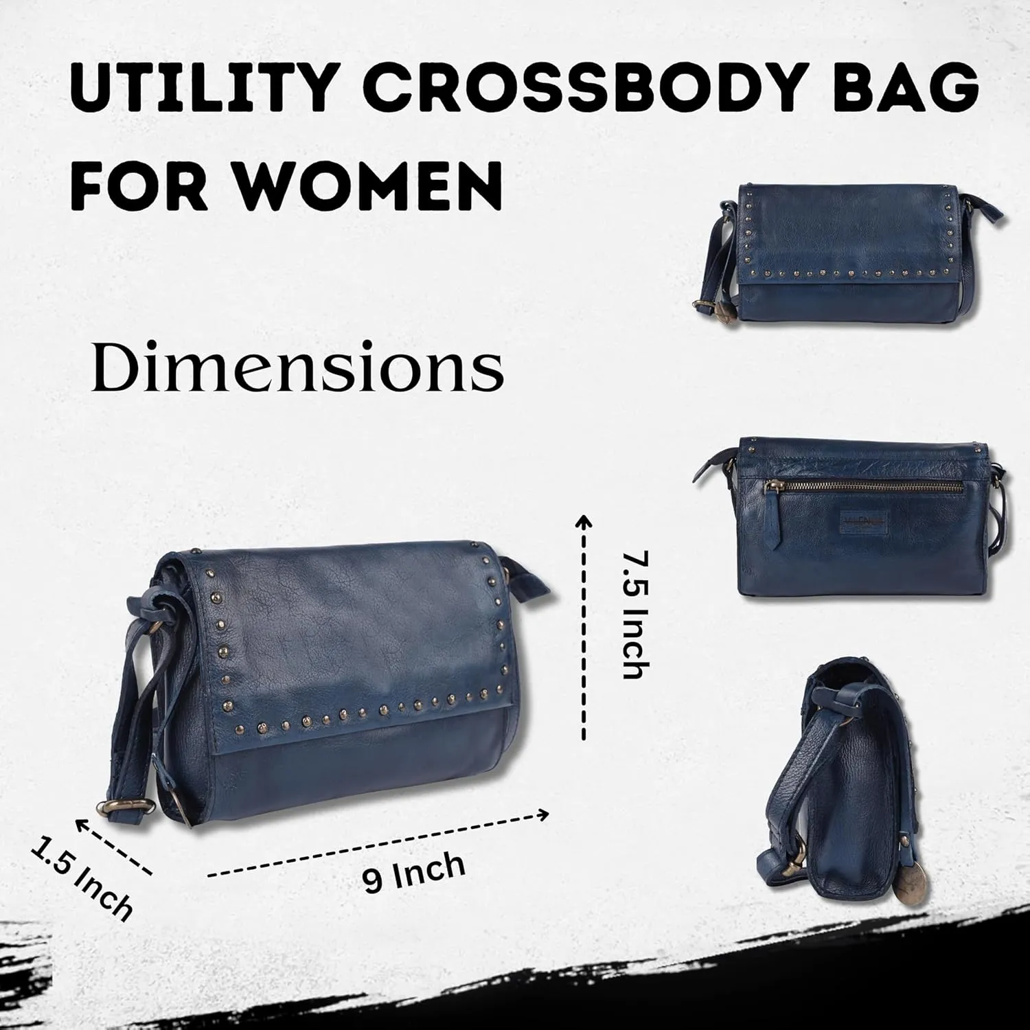 Genuine Italian Leather Boho Studded Crossbody Shoulder Bag - Stylish, Durable, & Perfect for Everyday Use for women