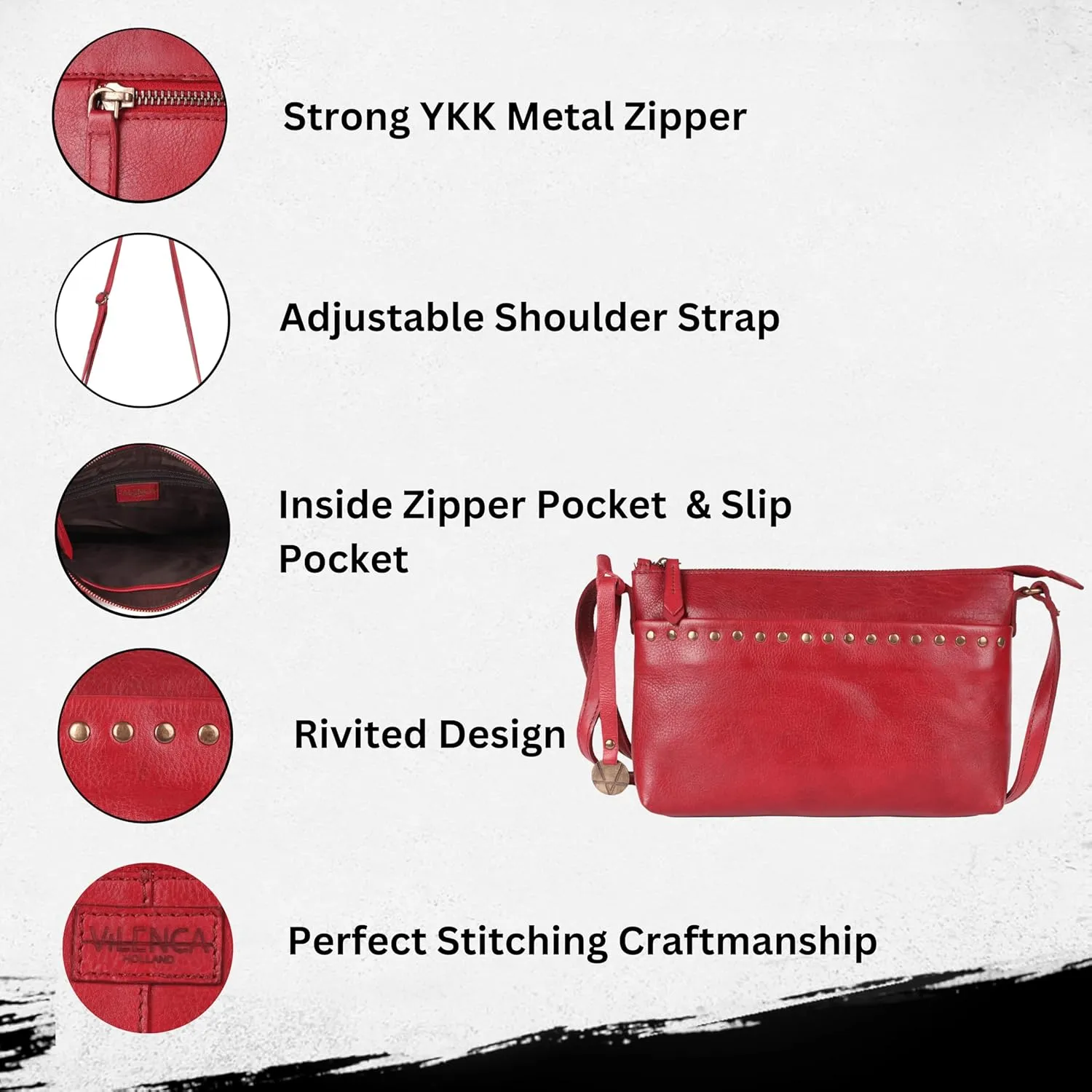 Genuine Italian Leather Boho Studded Crossbody Shoulder Bag - Stylish, Durable, & Perfect for Everyday Use for women