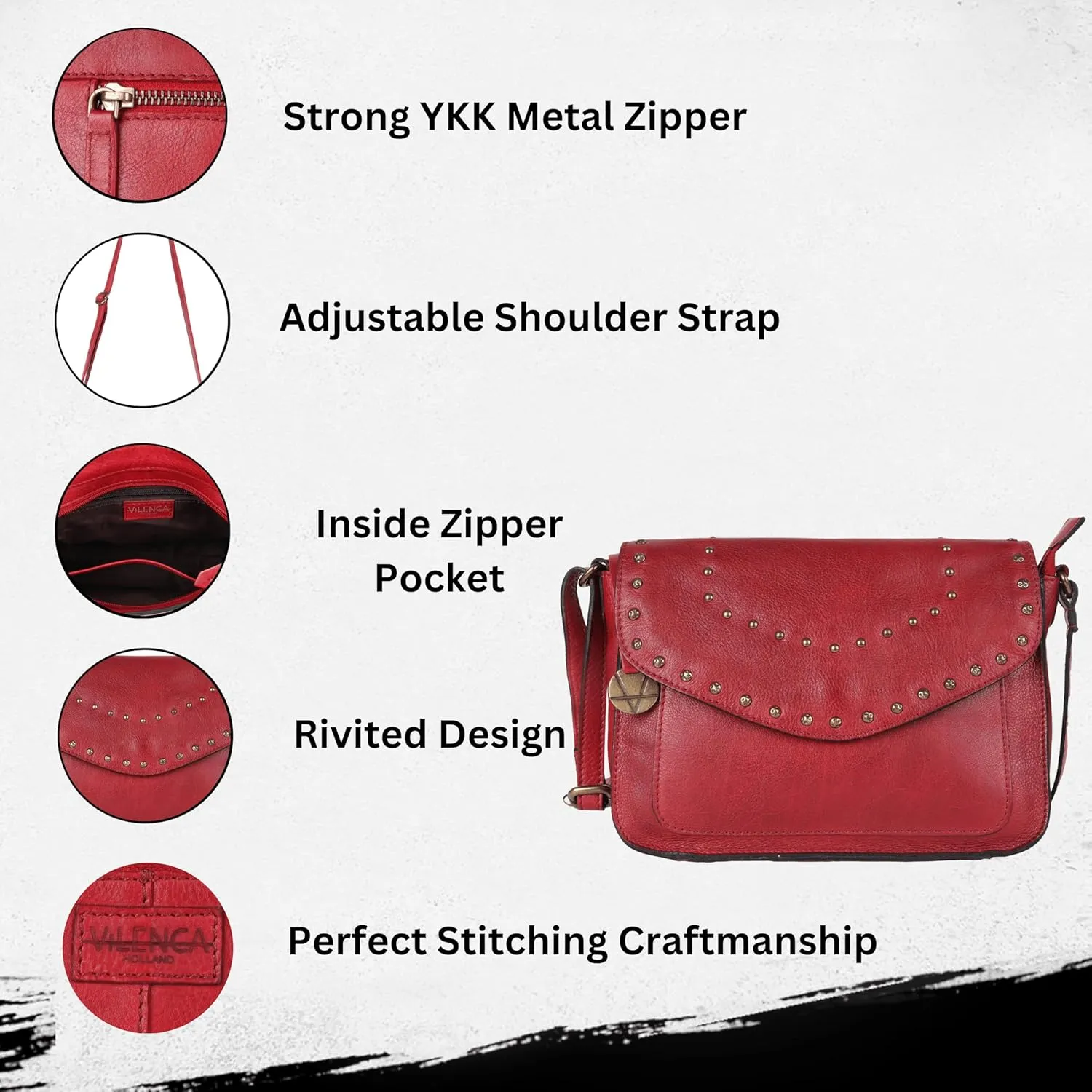 Genuine Italian Leather Boho Studded Crossbody Sling Bag - Stylish, Durable, & Perfect for Everyday Use for Women