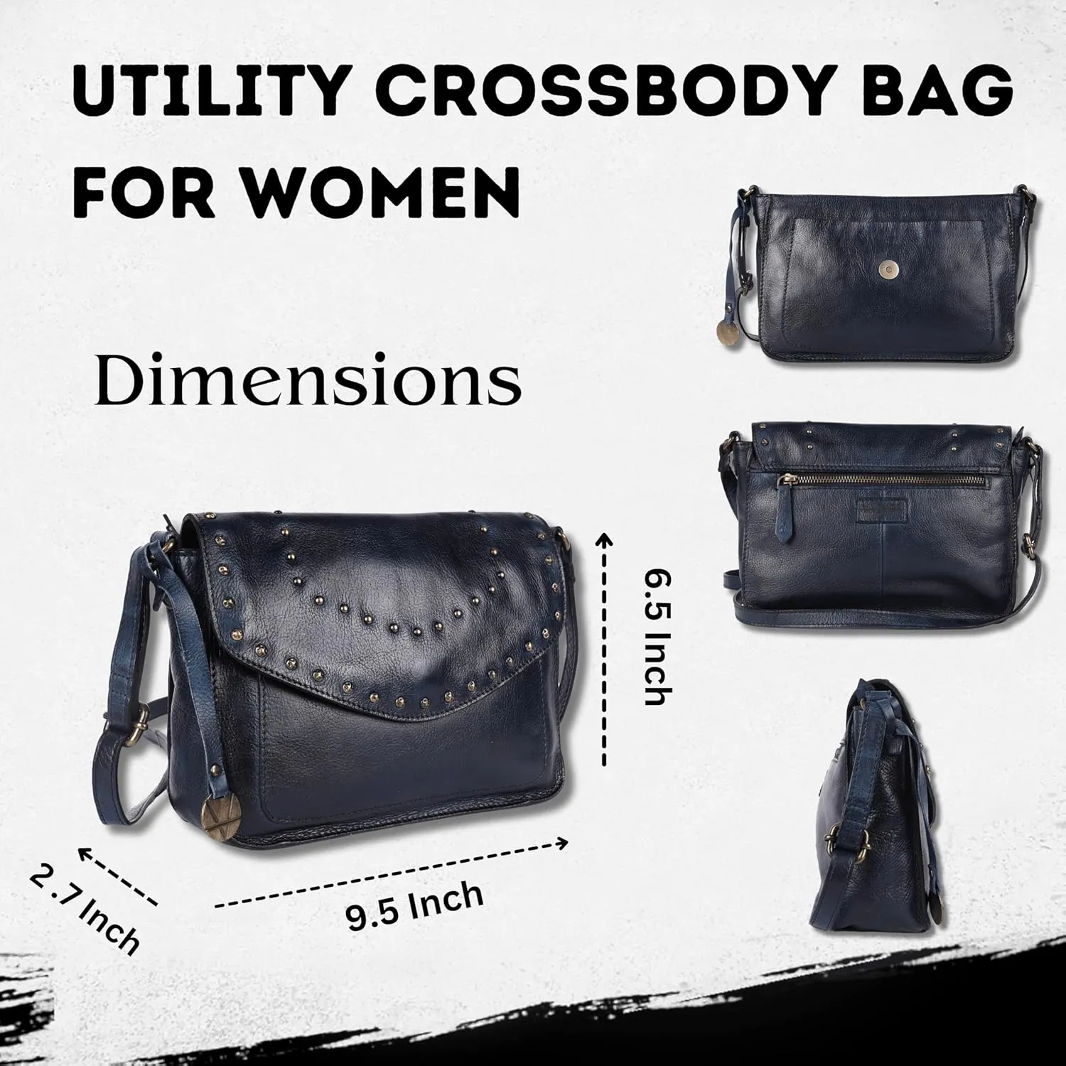 Genuine Italian Leather Boho Studded Crossbody Sling Bag - Stylish, Durable, & Perfect for Everyday Use for Women