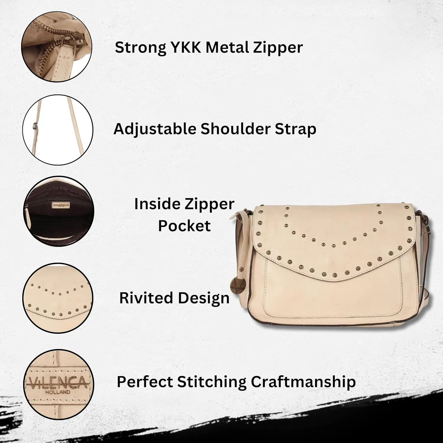 Genuine Italian Leather Boho Studded Crossbody Sling Bag - Stylish, Durable, & Perfect for Everyday Use for Women