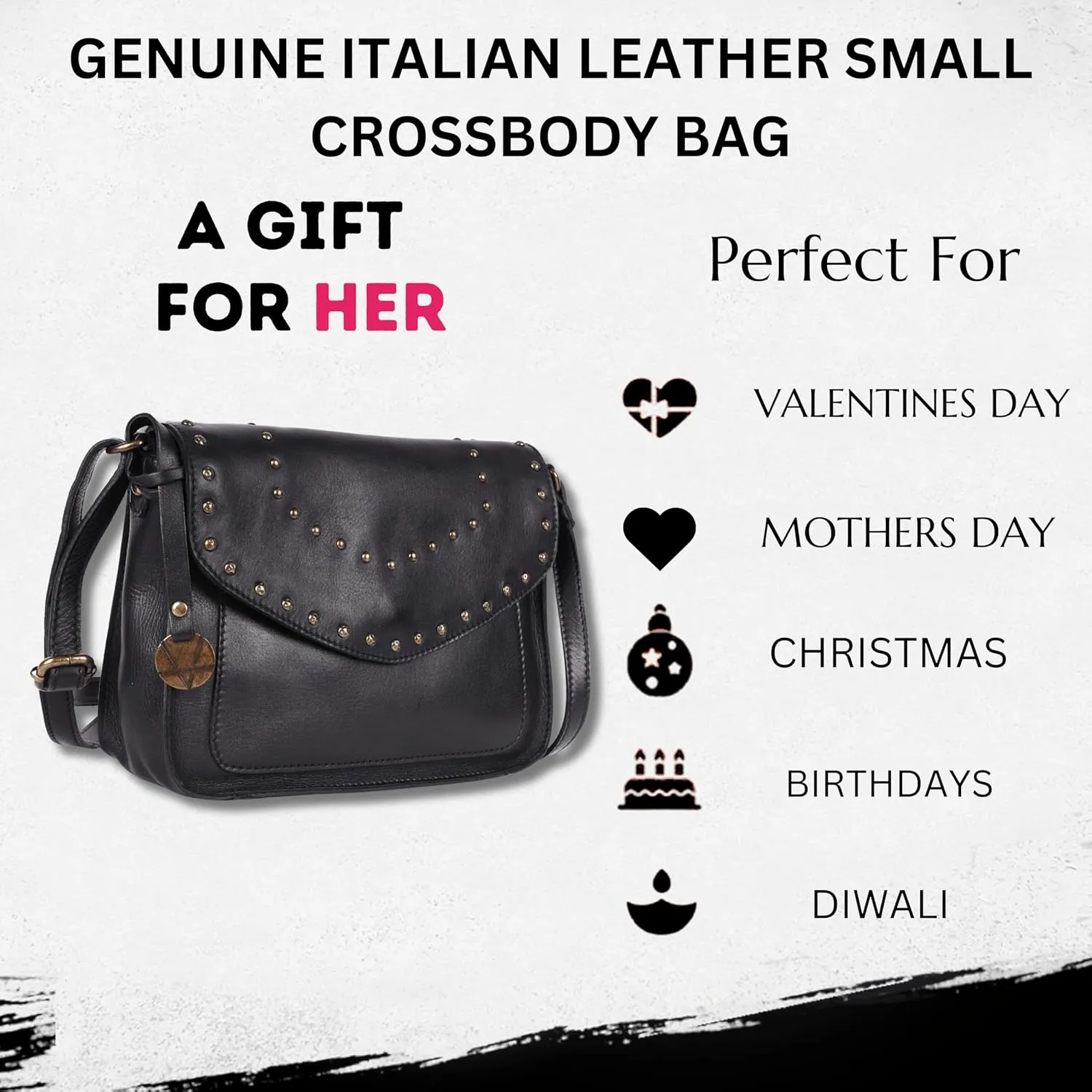 Genuine Italian Leather Boho Studded Crossbody Sling Bag - Stylish, Durable, & Perfect for Everyday Use for Women