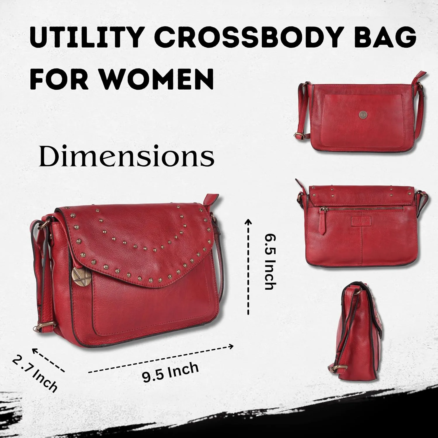 Genuine Italian Leather Boho Studded Crossbody Sling Bag - Stylish, Durable, & Perfect for Everyday Use for Women
