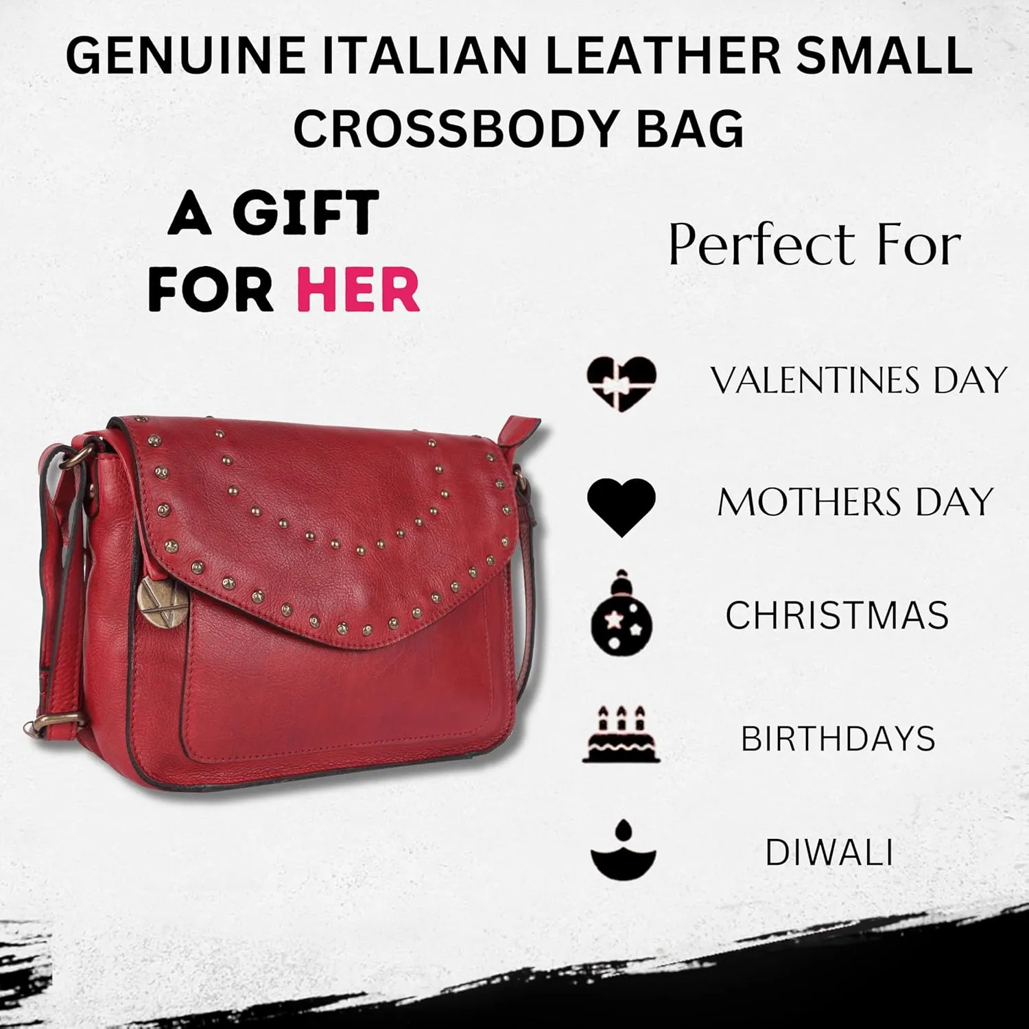 Genuine Italian Leather Boho Studded Crossbody Sling Bag - Stylish, Durable, & Perfect for Everyday Use for Women