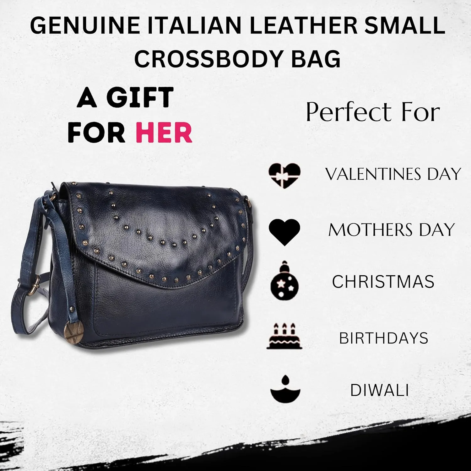 Genuine Italian Leather Boho Studded Crossbody Sling Bag - Stylish, Durable, & Perfect for Everyday Use for Women