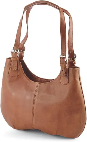 Genuine Leather Buckle Bag, Women’s Purse with Magnetic Snap Closure, Ladies Cognac Brown Handbag with Multiple Pockets, Detachable Crossbody Shoulder Strap