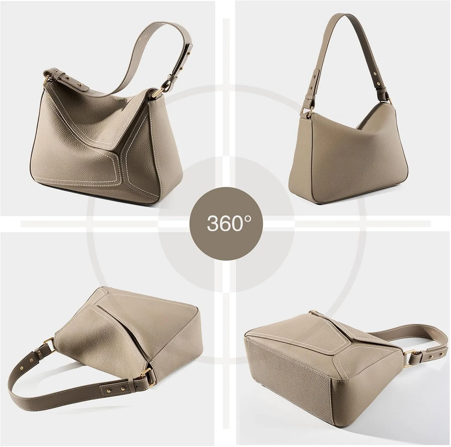 Genuine Leather Geometric Tote Bag for women Shoulder Bag Fashion Clutch Zipper Closure
