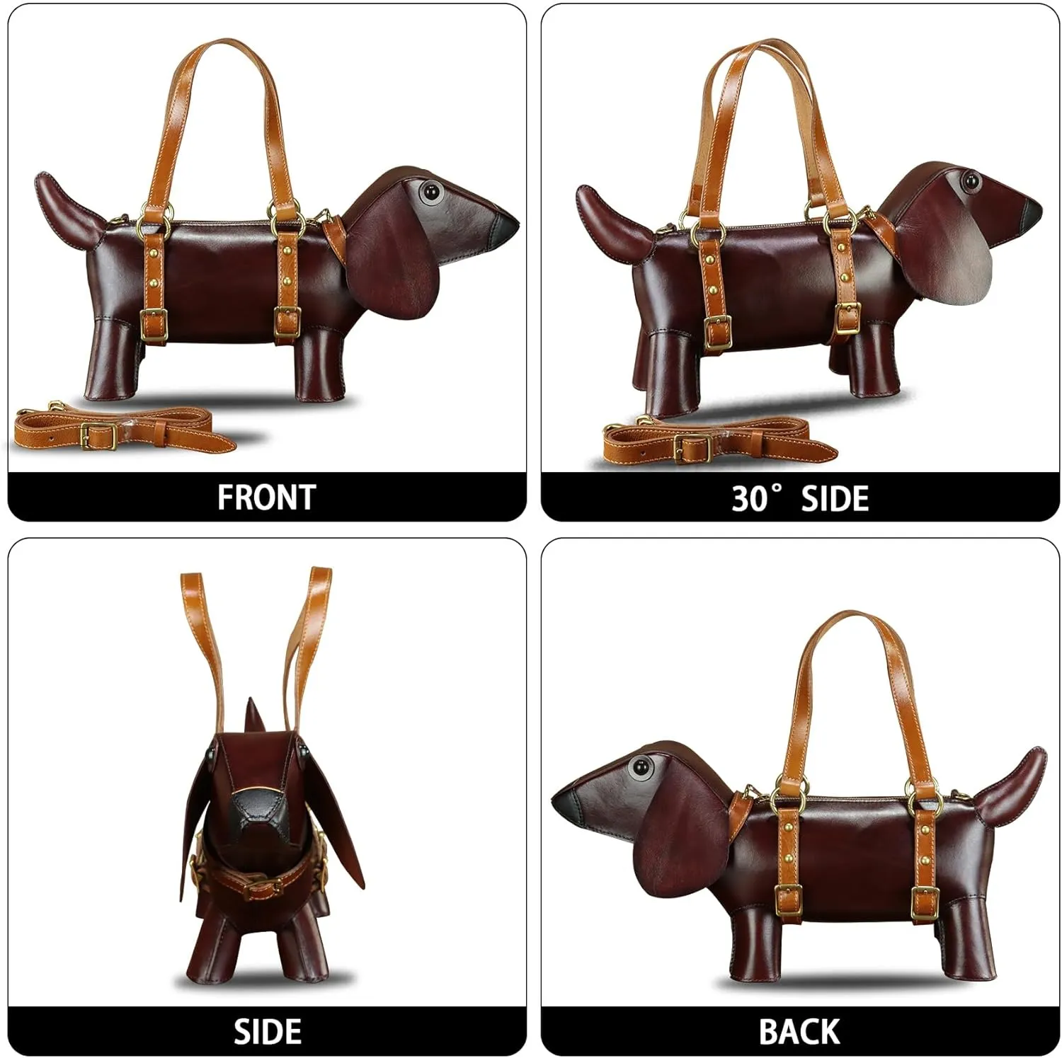 Genuine Leather Purses and Handbags for Women Unique Handmade Cute Dog Shape Fashion Crossbody Shoulder Bag Vintage Satchel