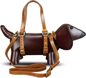 Genuine Leather Purses and Handbags for Women Unique Handmade Cute Dog Shape Fashion Crossbody Shoulder Bag Vintage Satchel
