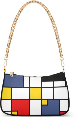 Geometric Abstract Mondrian Style Phone Purse Hobo Party Clutch Women Trendy Handbags Chain Shoulder Strap