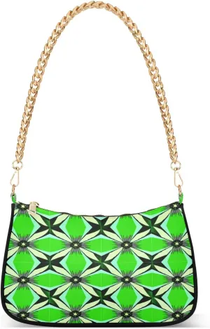 Geometric Angular Shapes Green Shoulder Bag with Zipper, Trendy Handbags