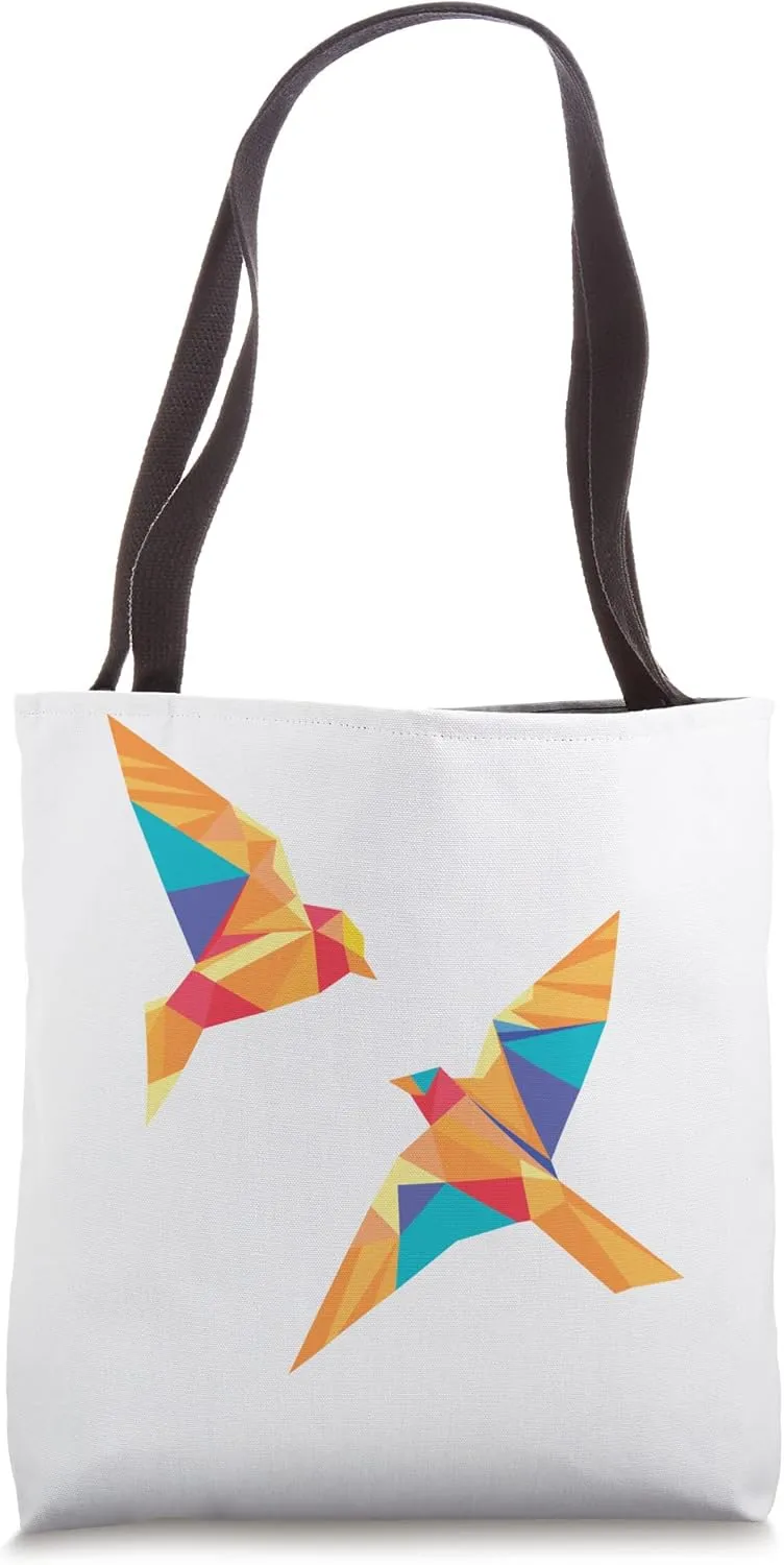 Geometric Birds Cute Colorful Graphic Low Poly Polygon Tote Bag