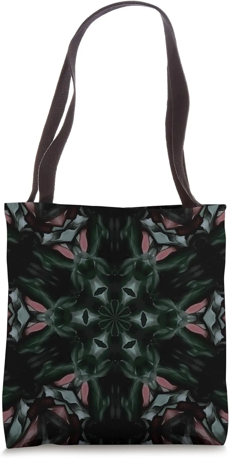 Geometric Hexagonal Mandala Pattern Green Peach Tote Bag