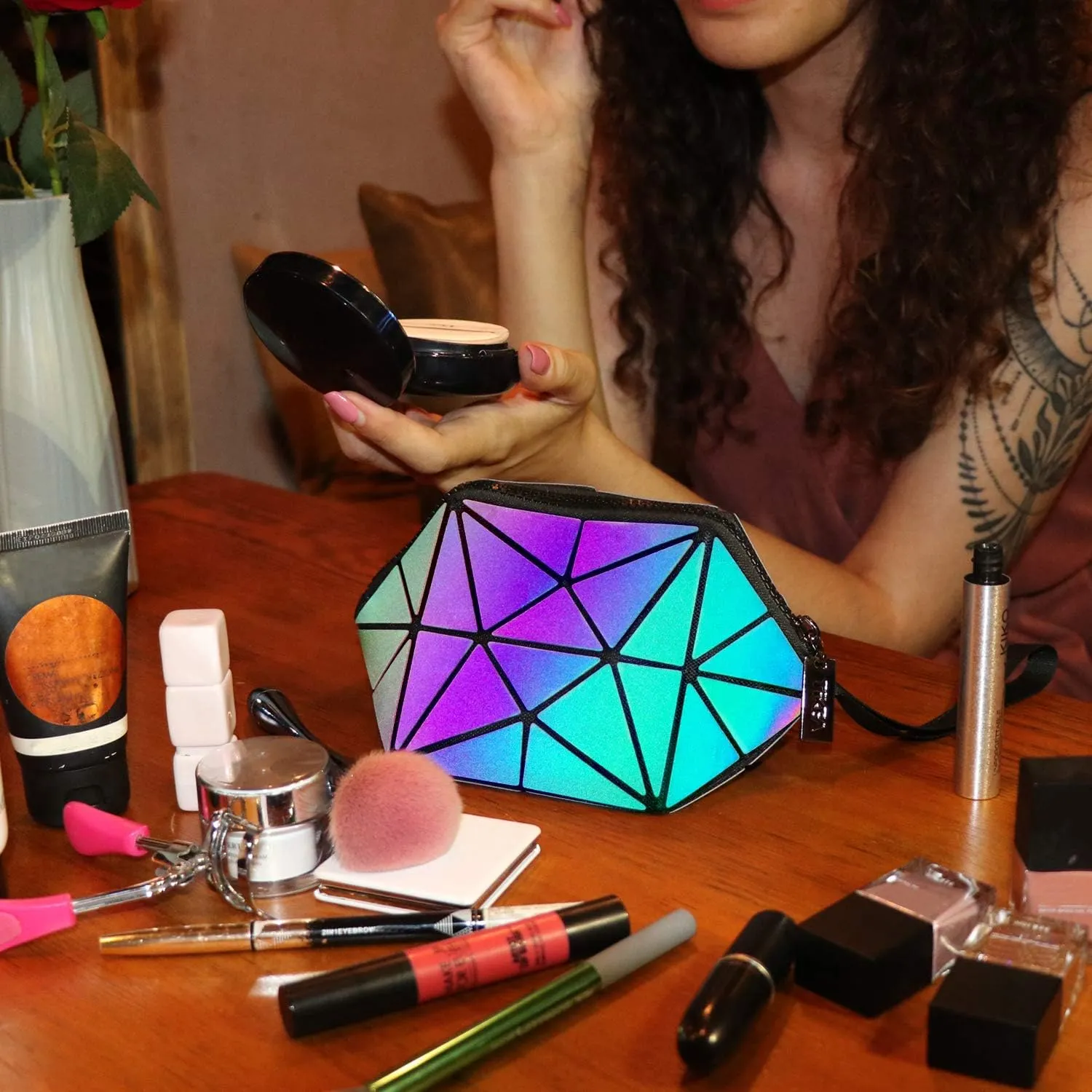 Geometric Luminous Tote Bag Holographich Purses and Handbags Flash Reflactive Crossbody Bag for Women