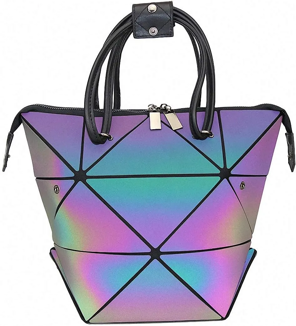 Geometric Luminous Tote Bag Holographich Purses and Handbags Flash Reflactive Crossbody Bag for Women
