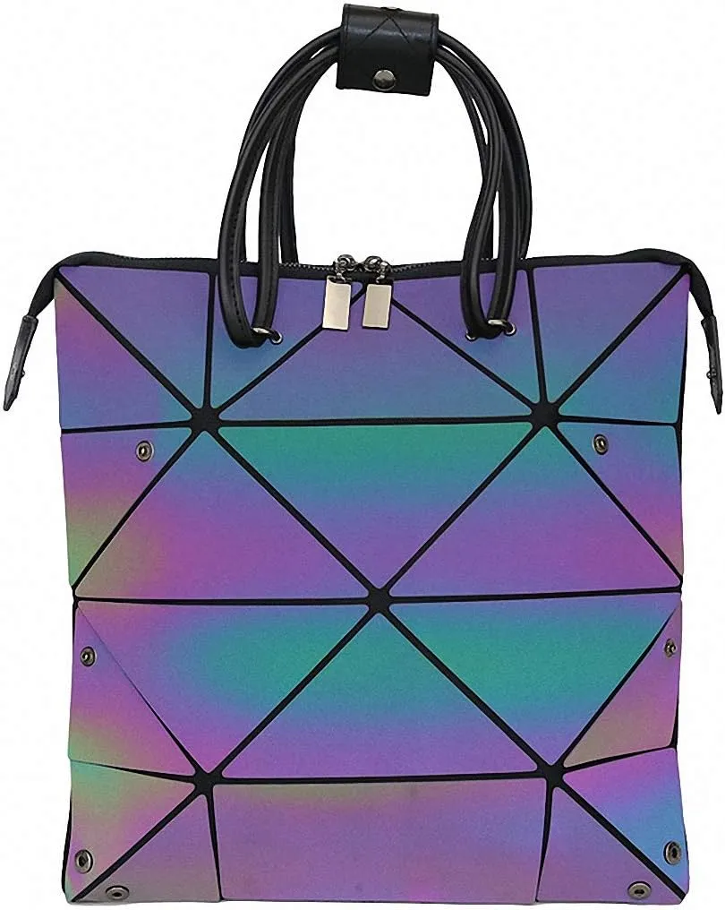 Geometric Luminous Tote Bag Holographich Purses and Handbags Flash Reflactive Crossbody Bag for Women