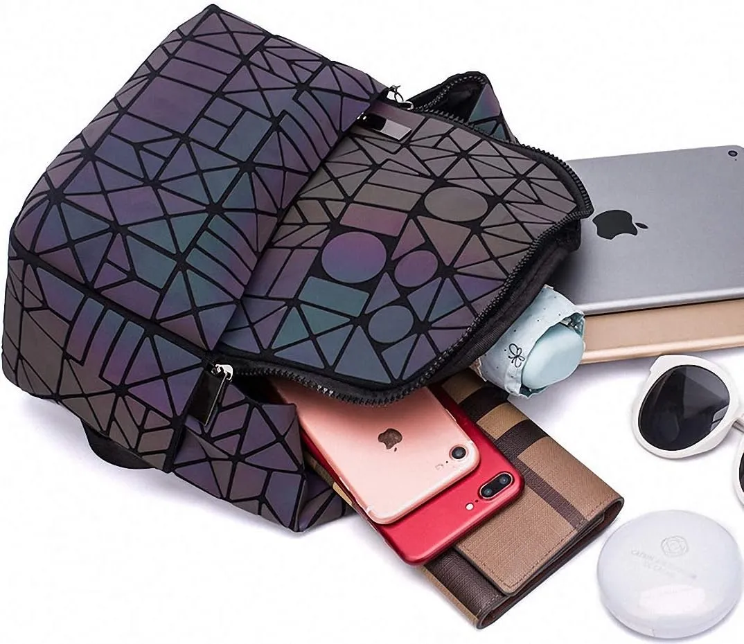 Geometric Luminous Tote Bag Holographich Purses and Handbags Flash Reflactive Crossbody Bag for Women
