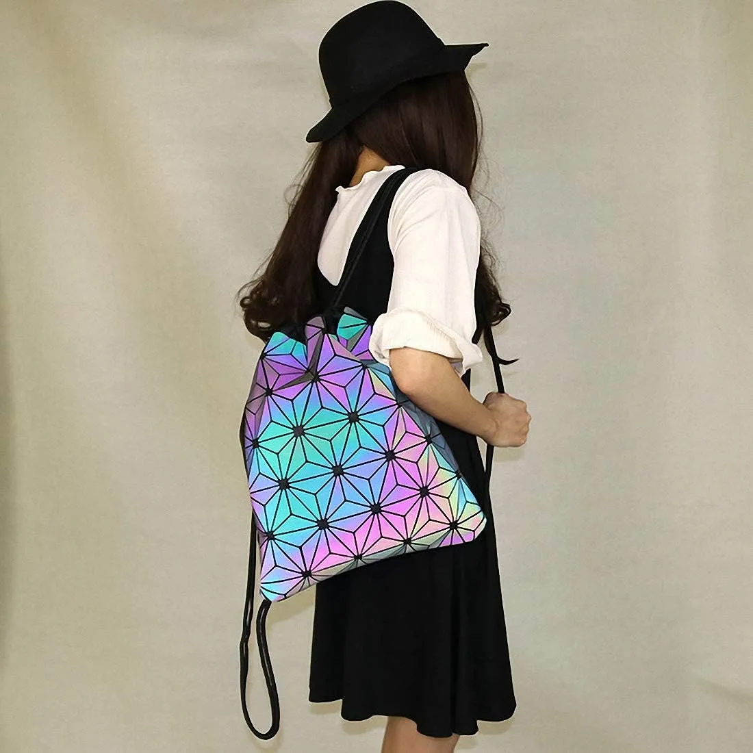 Geometric Luminous Tote Bag Holographich Purses and Handbags Flash Reflactive Crossbody Bag for Women