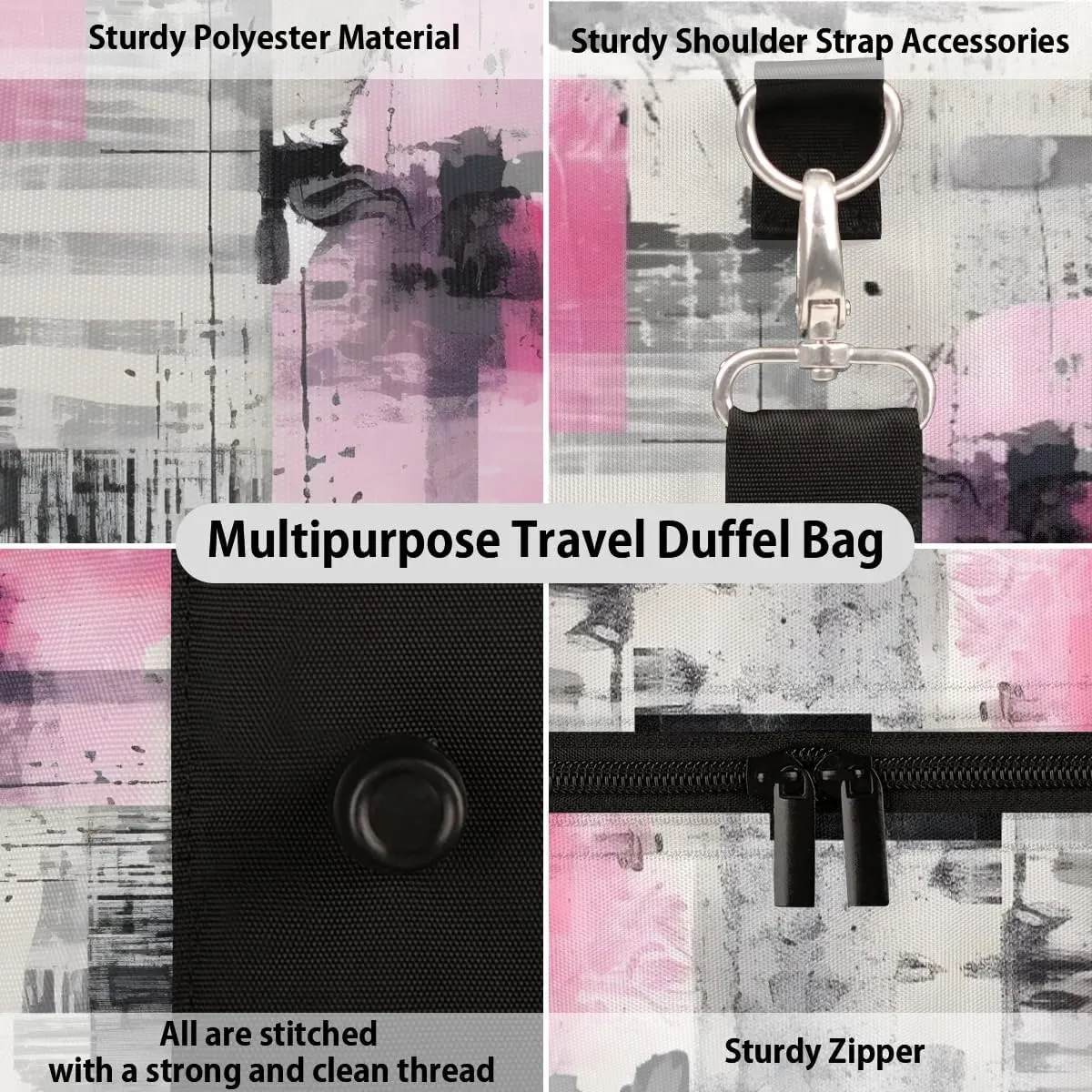 Geometric Modern Printed Travel Duffel Bag for Women Men Waterproof Foldable Overnight Weekender Bag Large Capacity Sports Gym Bag