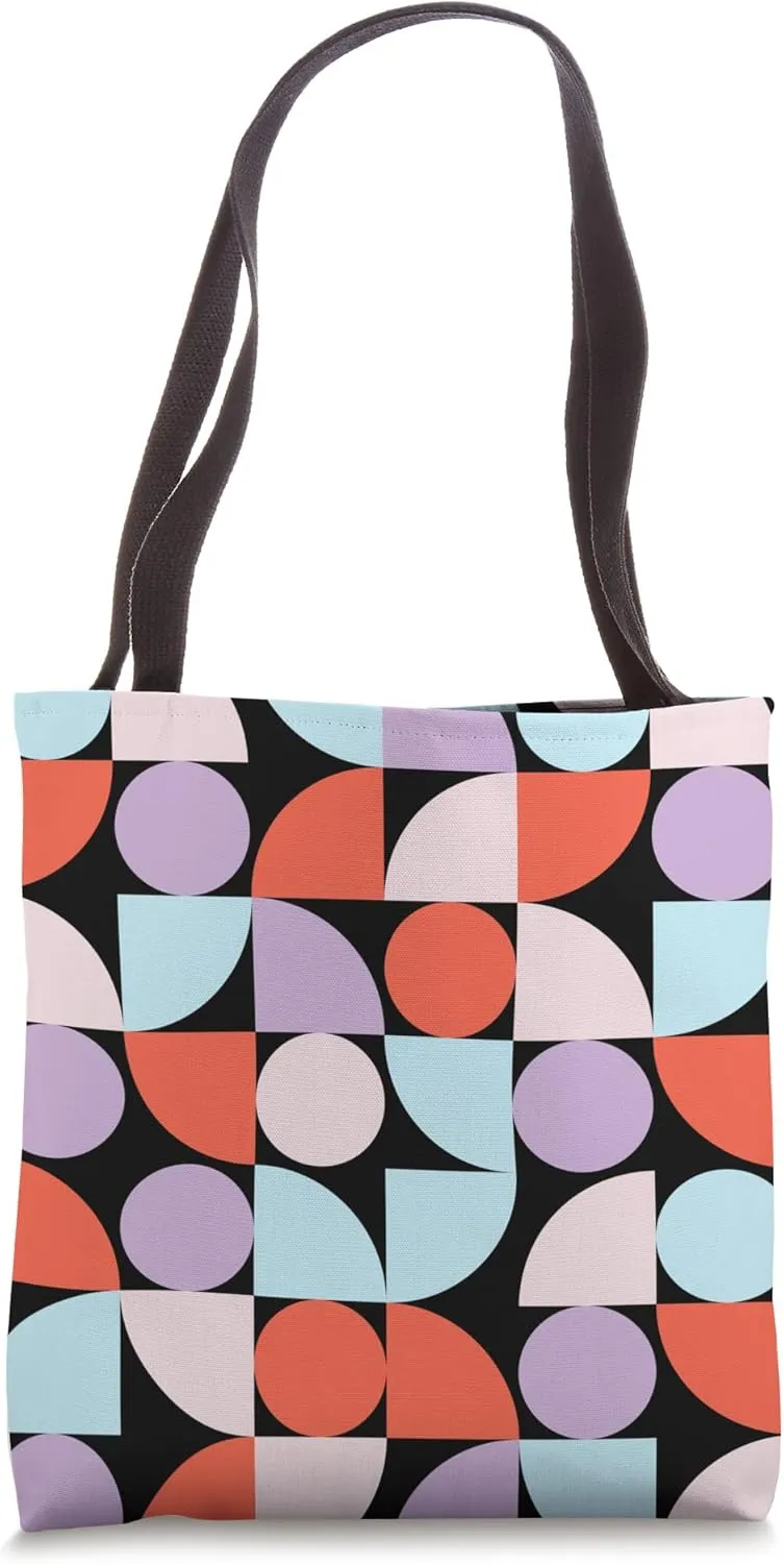 Geometric Pattern Circles & Quarter Circles Vintage Design Tote Bag