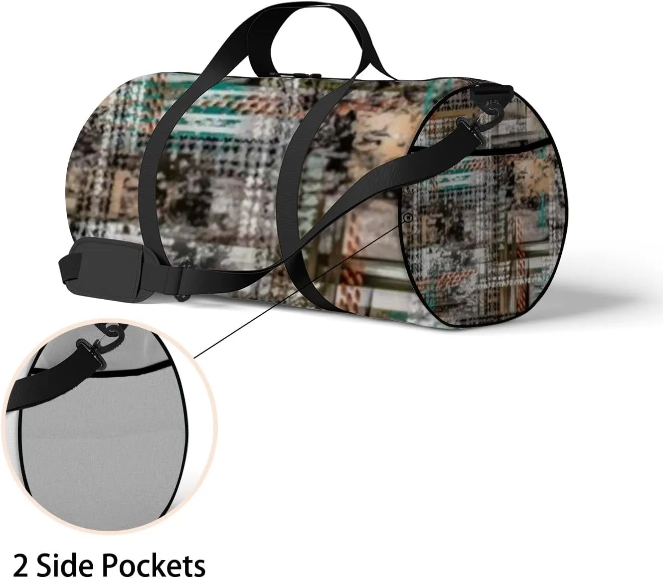 Geometric Pattern Scarf Design Fashion Textile Sports Bag Tote Bag Waterproof Gym Bag with Shoulder Strap Zipper 2 Side Pockets for Men and Women, Travel and Storage Shoulder Bag.