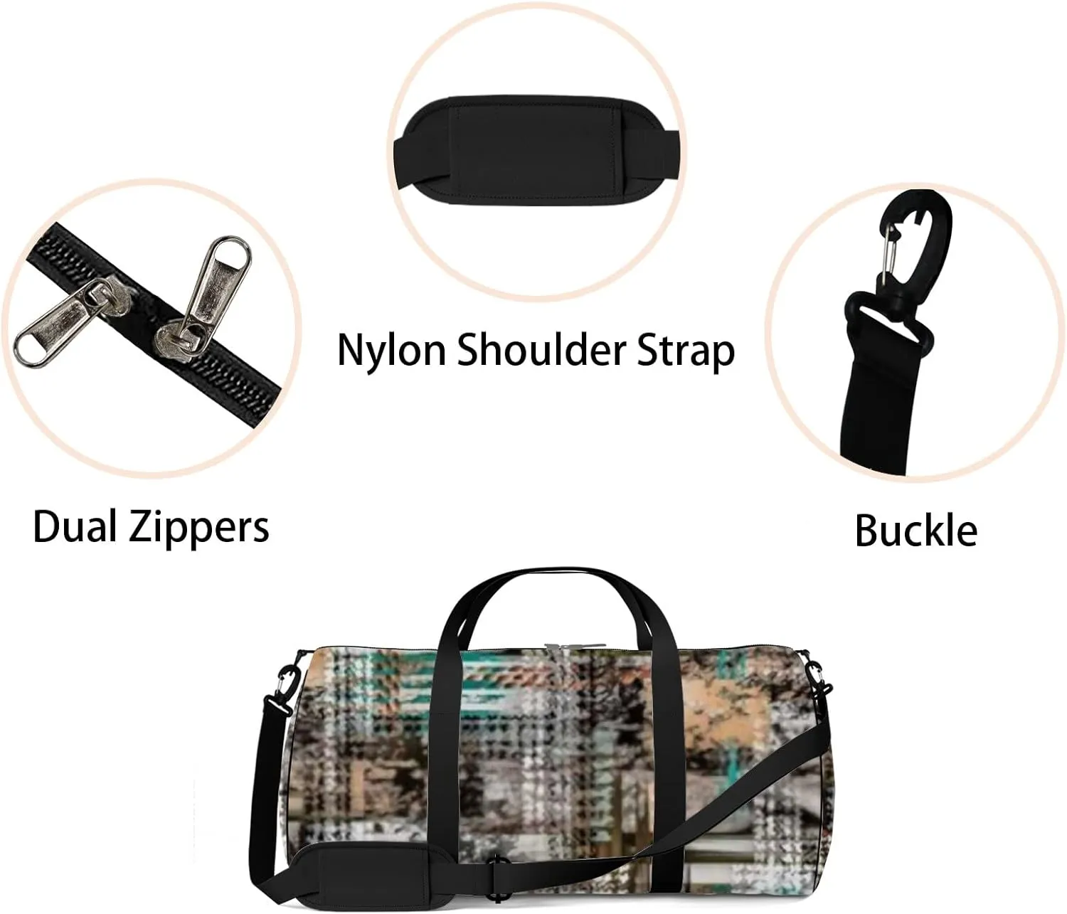 Geometric Pattern Scarf Design Fashion Textile Sports Bag Tote Bag Waterproof Gym Bag with Shoulder Strap Zipper 2 Side Pockets for Men and Women, Travel and Storage Shoulder Bag.