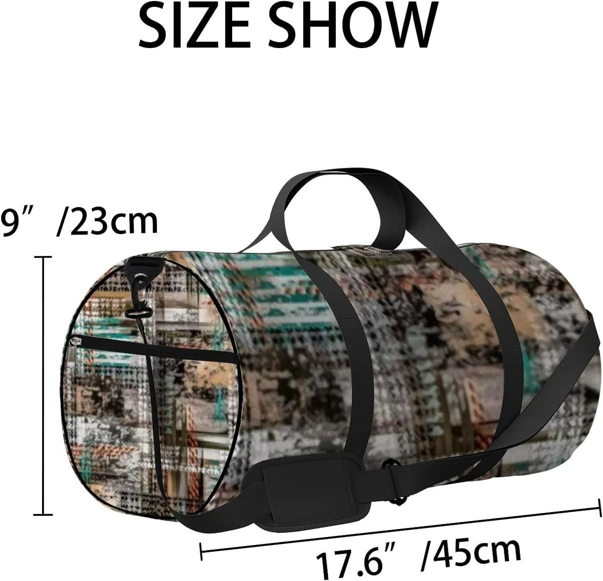 Geometric Pattern Scarf Design Fashion Textile Sports Bag Tote Bag Waterproof Gym Bag with Shoulder Strap Zipper 2 Side Pockets for Men and Women, Travel and Storage Shoulder Bag.
