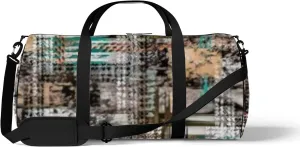 Geometric Pattern Scarf Design Fashion Textile Sports Bag Tote Bag Waterproof Gym Bag with Shoulder Strap Zipper 2 Side Pockets for Men and Women, Travel and Storage Shoulder Bag.