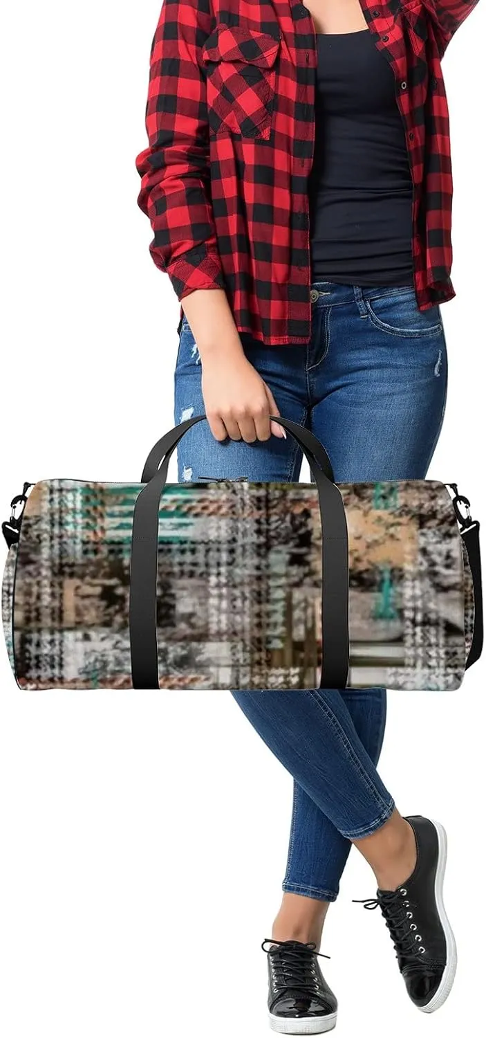 Geometric Pattern Scarf Design Fashion Textile Sports Bag Tote Bag Waterproof Gym Bag with Shoulder Strap Zipper 2 Side Pockets for Men and Women, Travel and Storage Shoulder Bag.